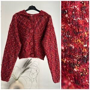 VINTAGE Paul Et Duffier Mohair Blend Crop Hoodie Cardigan Large